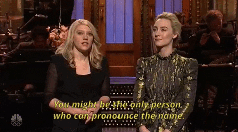 A woman talking to another woman, saying, "You might be the only person who can pronounce the name."