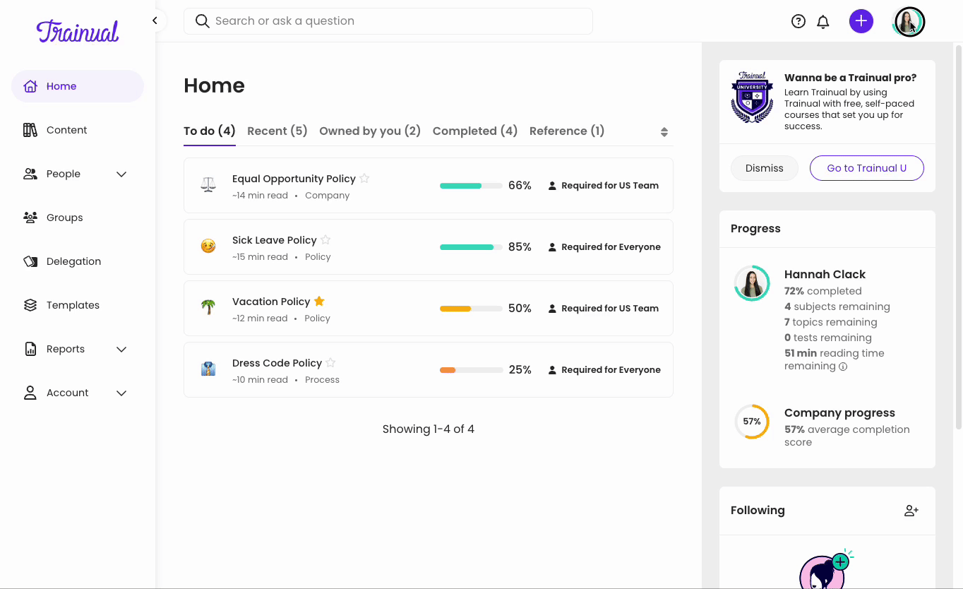 Multi-language support example in Trainual