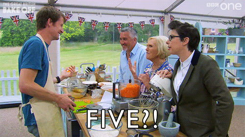 A woman outrageously asking, "Five?!"