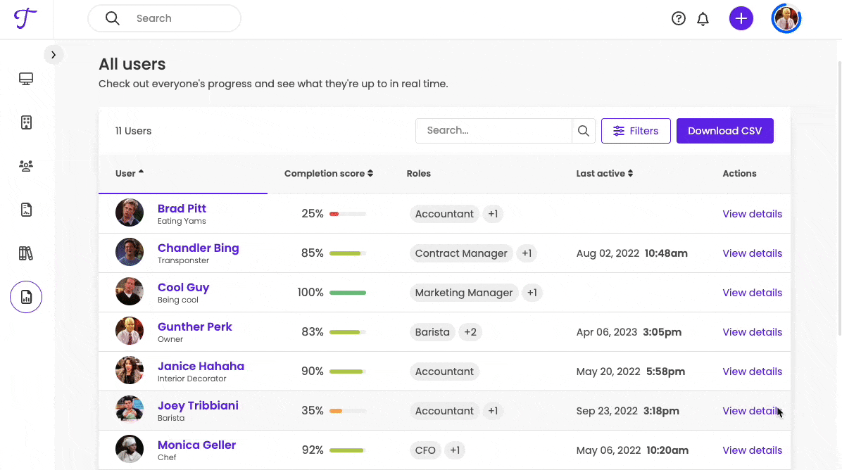 Trainual individual reporting feature