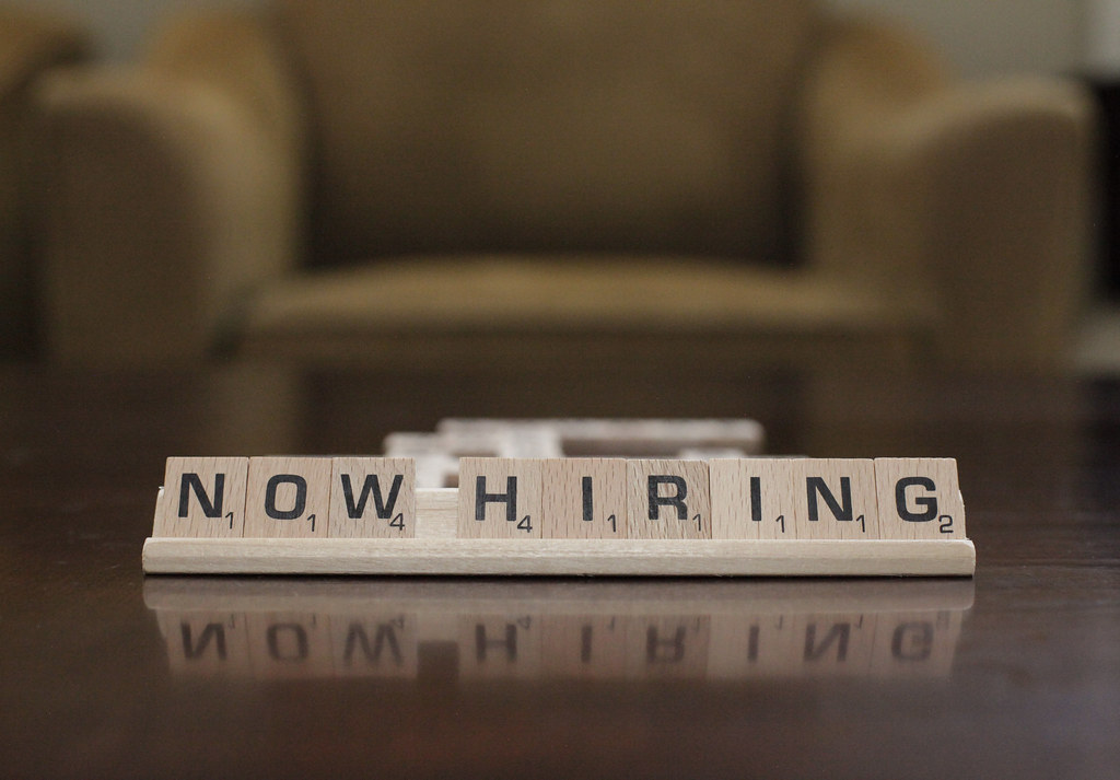 Now Hiring in Scrabble letters