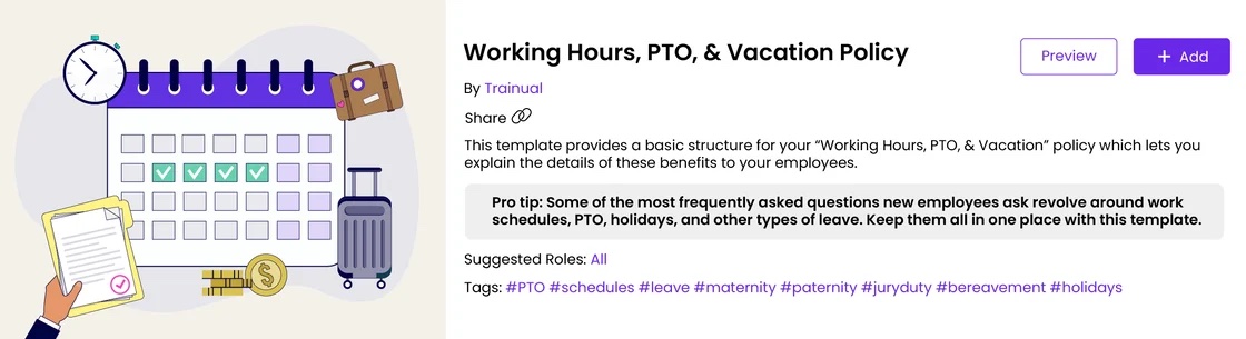 Working Hours, PTO, Vacation Policy template