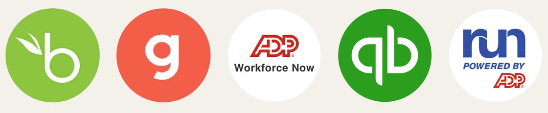 BambooHR, gusto, ADP, and QuickBooks are just a few HR and payroll systems you can integrate with.