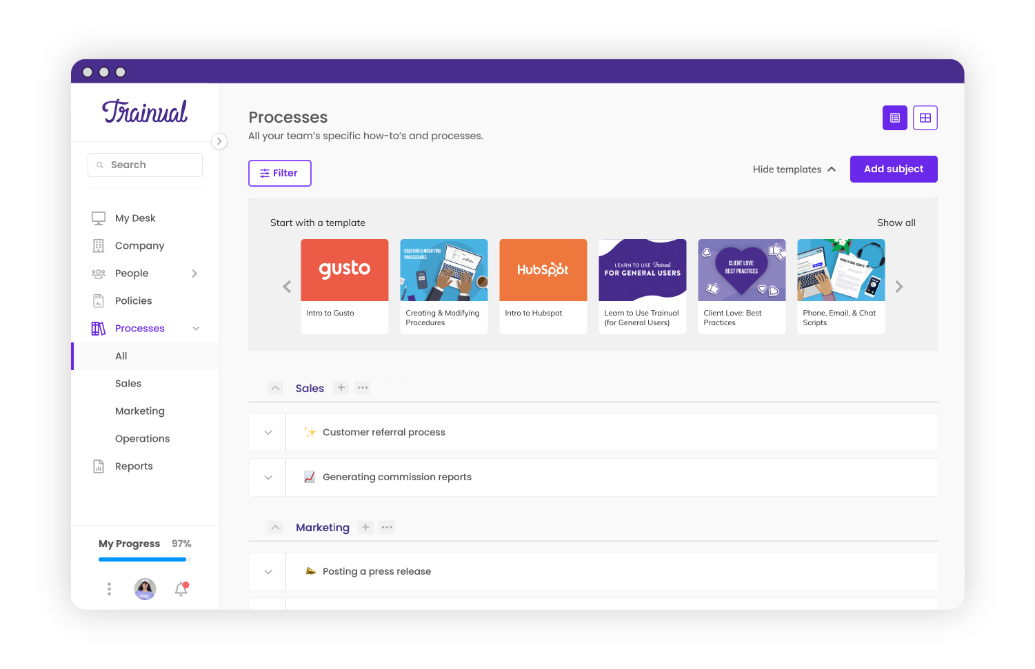 Trainual collections