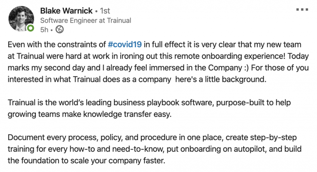 Blake's Remote Onboarding Testimonial