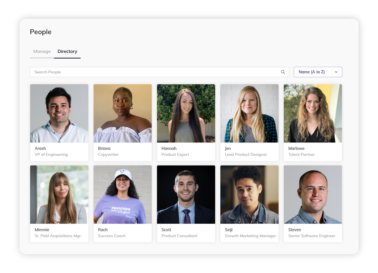 A snapshot of what our team's People Directory looks like. 