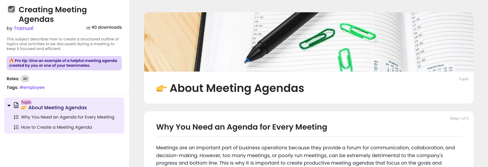 Creating Meeting Agenda Process Trainual template