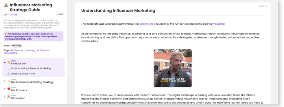 Influencer Marketing Strategy Guide template from Trainual