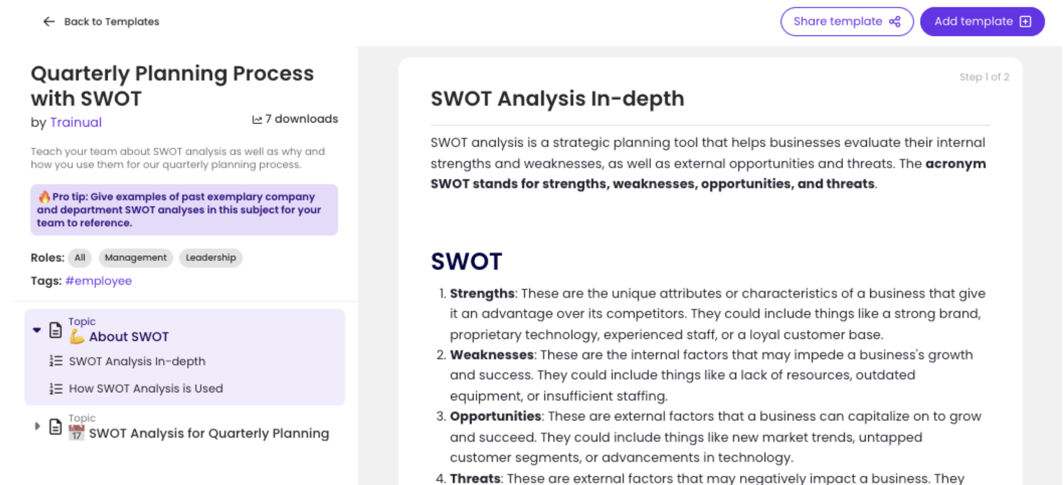 Quarterly Planning Process with SWOT template