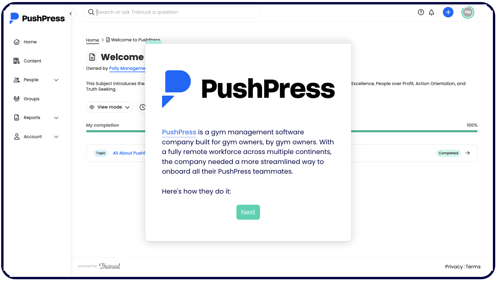 PushPress Trainual account